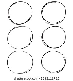 Set of hand drawn doodle ellipses. Scribble ovals circle and highlight text. Collection of different brush drawn black circles. Marker round elements. Hand drawn oval marker highlighter. Eps 10