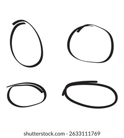 Set of hand drawn doodle ellipses. Scribble ovals circle and highlight text. Collection of different brush drawn black circles. Marker round elements. Hand drawn oval marker highlighter. Eps 10