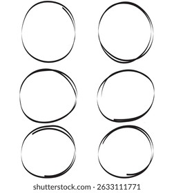 Set of hand drawn doodle ellipses. Scribble ovals circle and highlight text. Collection of different brush drawn black circles. Marker round elements. Hand drawn oval marker highlighter. Eps 10
