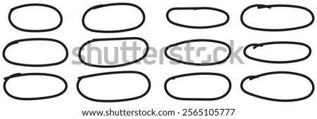 Set of hand drawn doodle ellipses. Scribble ovals and bubbles to circle and highlight text. Collection of different brush drawn black circles.