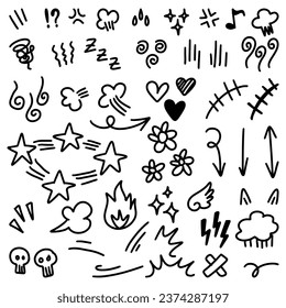 set of Hand drawn doodle expression sign for concept design isolated on white background. vector illustration.