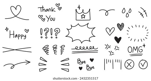 set of Hand drawn doodle expression sign for concept design isolated on white background. vector illustration.