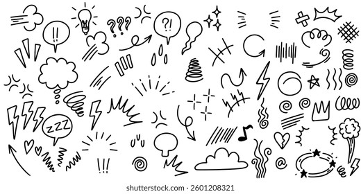 set of Hand drawn doodle expression sign for concept design isolated on white background. vector illustration.