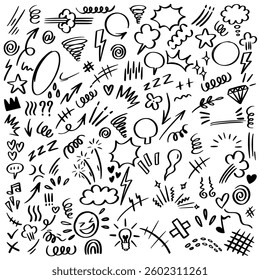 set of Hand drawn doodle expression sign for concept design isolated on white background. vector illustration.