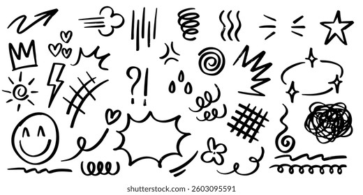 set of Hand drawn doodle expression sign for concept design isolated on white background. vector illustration.
