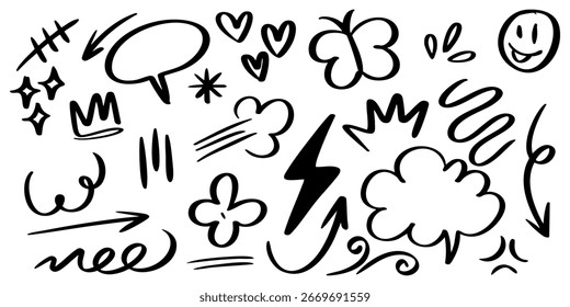 set of Hand drawn doodle expression sign for concept design isolated on white background. vector illustration.