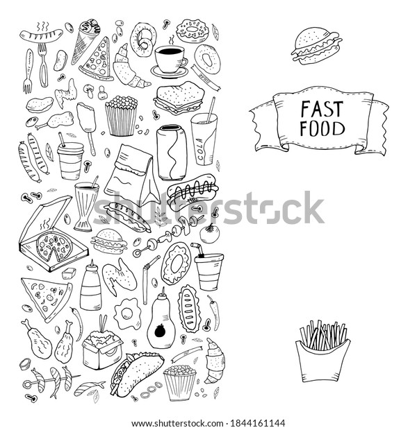 Set Hand Drawn Doodle Fast Food Stock Vector (Royalty Free) 1844161144 ...