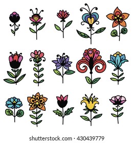 Set of hand drawn doodle flowers. Vector illustration.