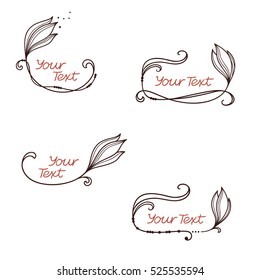 Set of hand drawn doodle flowers and floral frames, labels and emblems
