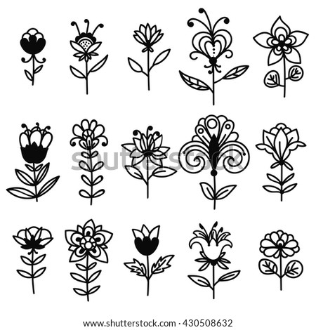 Set of hand drawn doodle flowers. Vector illustration.