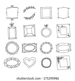 Set of hand drawn doodle frames. Black sketch on the white background. Vector illustration.