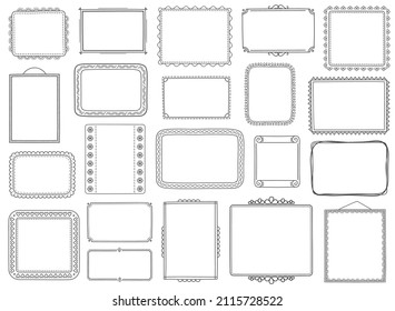 Set of hand drawn doodle frames, horizontal, vertical and square frames, vector eps10 illustration