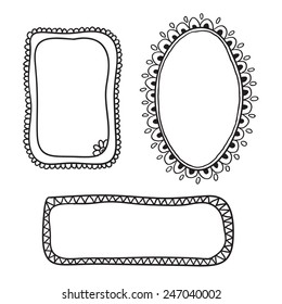 Set of hand drawn doodle frames isolated over white background.