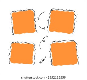 Set of hand drawn doodle frames and arrows. Template for decoration