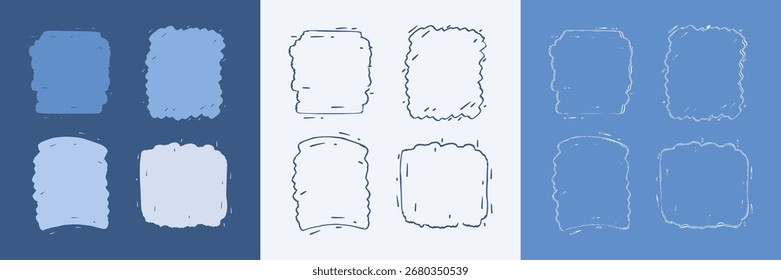 Set of hand drawn doodle frames. Abstract sketch, grunge, and textured border collection