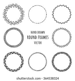 Set of hand drawn doodle frames. Vector illustration