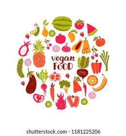 Set of Hand Drawn Doodle Fruits and Vegetables. Vector Illustration