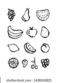 Set of hand drawn doodle fruits. Black and white vector linear illustration isolated