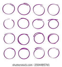 Set of hand drawn doodle grunge circle highlights.