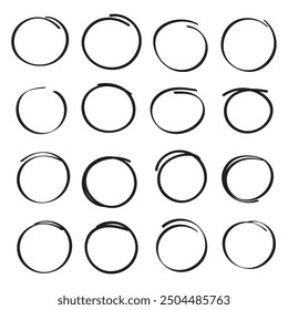Set of hand drawn doodle grunge circle highlights.