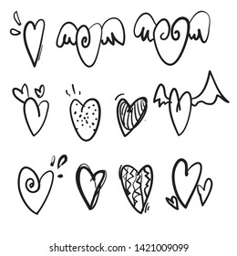 set of hand drawn doodle heart icon collection for web site, poster,placard,wallpaper and Valentine's day.