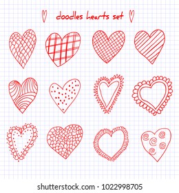 Set of hand drawn doodle hearts. Vector illustration