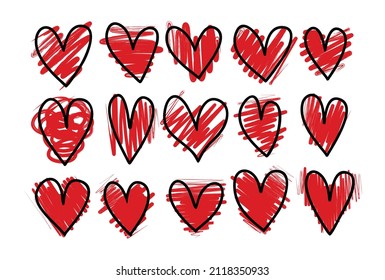 conjunto de corazones de doodle dibujados a mano