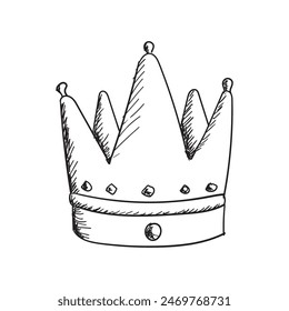 Set of Hand drawn doodle King crown sketches or majestic tiara, queen royal diadems. Line art prince and princess luxurious crowns head accessories isolated on white background, vector. 