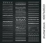 Set of Hand Drawn Doodle Line Borders on Chalk Board Texture. Rustic Decorative Design Elements, Florals, Dividers, Arrows, Swirls, Scrolls. Chalk Drawing Vector Illustration.