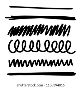Set of Hand Drawn Doodle Line Divider and Borders. Doodle Brush Strokes isolated on white background. Vector Illustration.