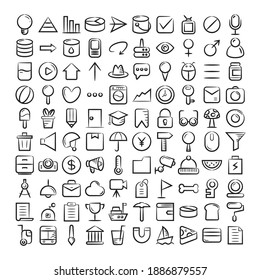 conjunto de iconos dibujados a mano y de línea de doodle vector