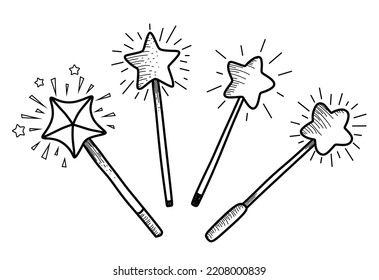 Set of Hand Drawn Doodle magic wand.
