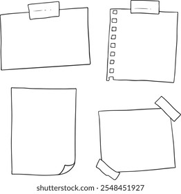Set hand drawn doodle notepaper for messages. Vector note papers. Vector set