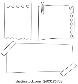 Set hand drawn doodle notepaper for messages. Vector note papers.