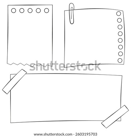 Set hand drawn doodle notepaper for messages. Vector note papers.
