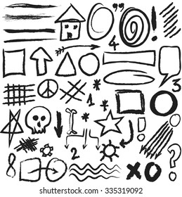 Set hand drawn, doodle, numbers, shapes, circle, square, star vector illustration design elements