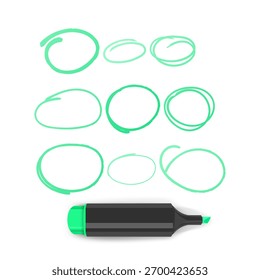 Conjunto de óvalos de doodle dibujados a mano de color verde