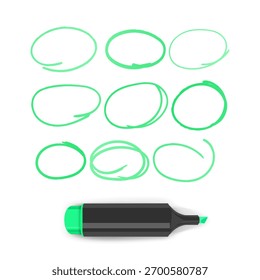 Conjunto de óvalos de doodle dibujados a mano de color verde