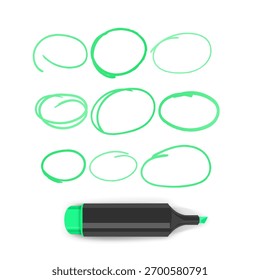 Set of hand drawn doodle ovals of green color