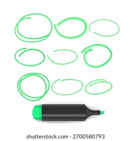 Set of hand drawn doodle ovals of green color