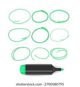 Conjunto de óvalos de doodle dibujados a mano de color verde