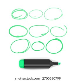 Set of hand drawn doodle ovals of green color