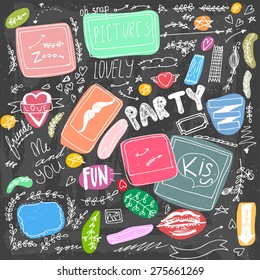 Set of hand drawn doodle   party items