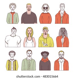 set of hand drawn doodle people. funny portraits. vector avatar