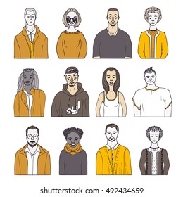 set of hand drawn doodle people. funny portraits. vector avatar