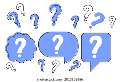 Set of hand drawn doodle question marks on white background. Concept of convenient question marks for social media. Flat cartoon vector illustration