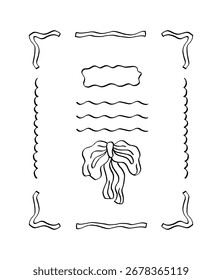Set of hand drawn doodle ribbons. Vintage decoration frame.