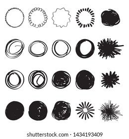 Set of  hand drawn doodle round frames. Collection on white background for your designs: logo, typeface, card, poster