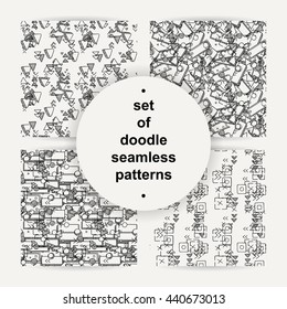 Set of hand drawn doodle seamless patterns. Vector geometric ornaments.