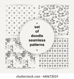 Set of hand drawn doodle seamless patterns. Vector geometric ornaments.